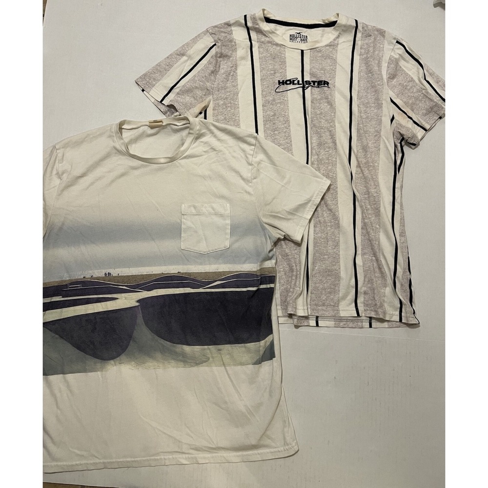 (2) LOT Hollister Must Have Collection Shirt Large Colorblock Script Spellout
